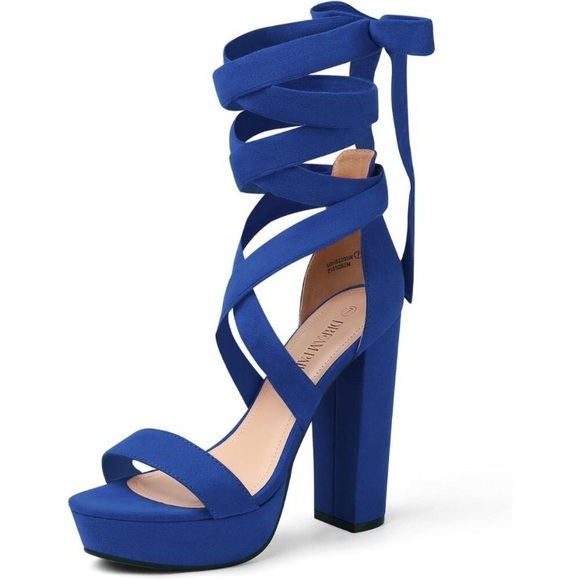 Women Blue Strappy Gladiator Sexy Open Toe High Heels Dressy Pumps Sandals - Picture 1 of 8